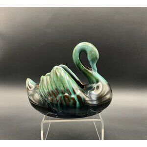 Vtg Blue Mountain Pottery Ceramic Swan Planter Vase Blue Green Drip Glaze Canada